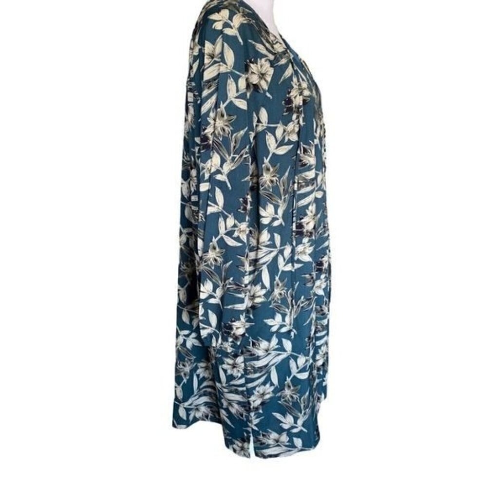 Love Sadie Dress Size XL Teal Floral Long Sleeve Elastic Wrist Lined - Picture 3 of 12